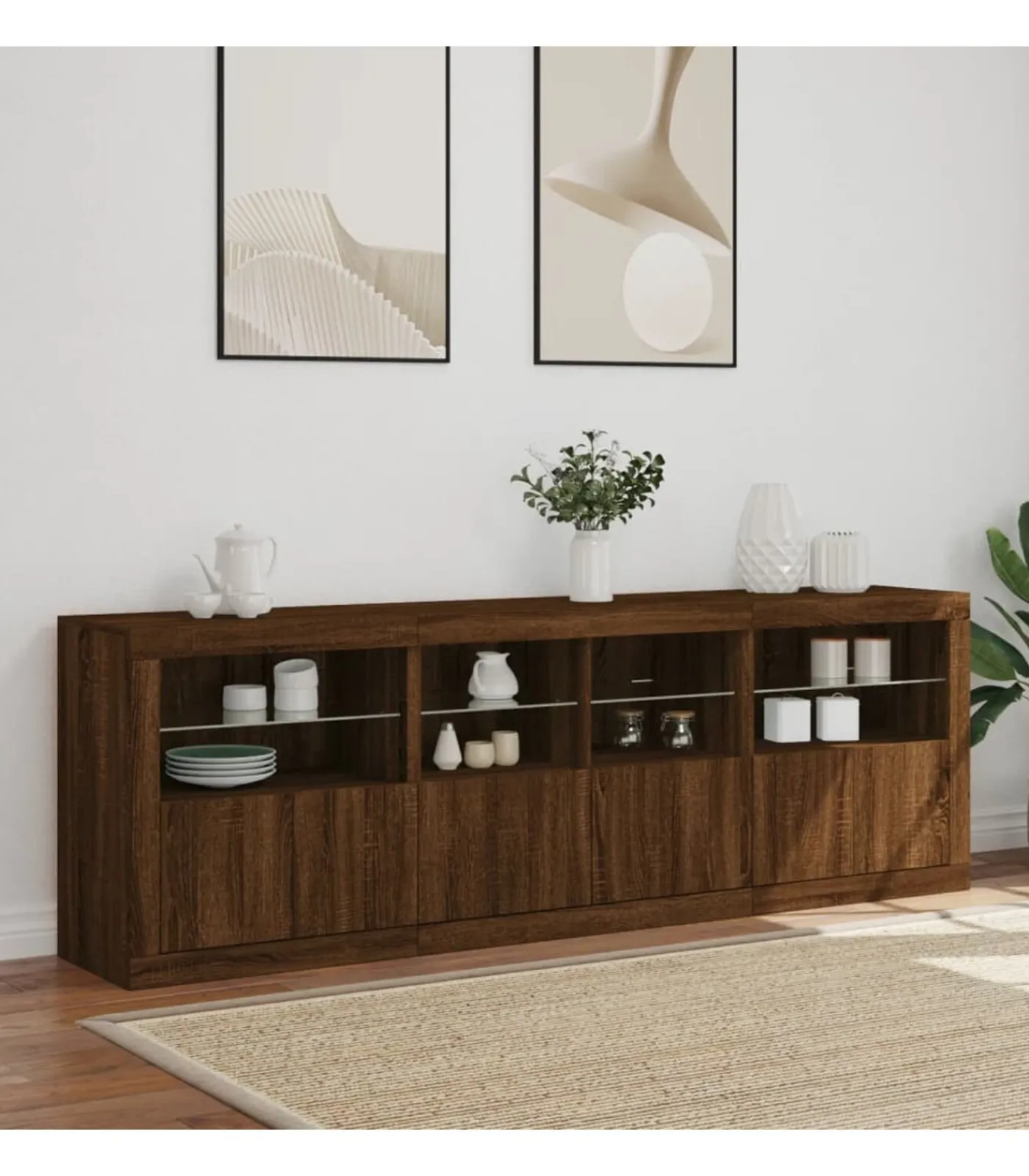 Outlet Dressoir met LED-verlichting 202x37x67 cm bruin eikenkleur Meubels