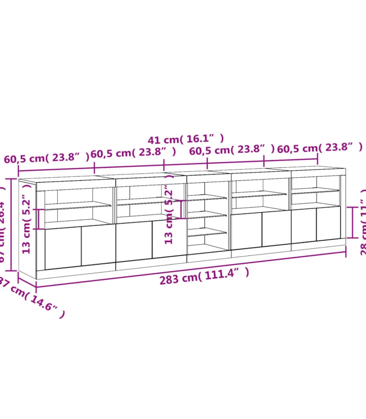 Online Dressoir met LED-verlichting 283x37x67 cm bruin eikenkleur Meubels