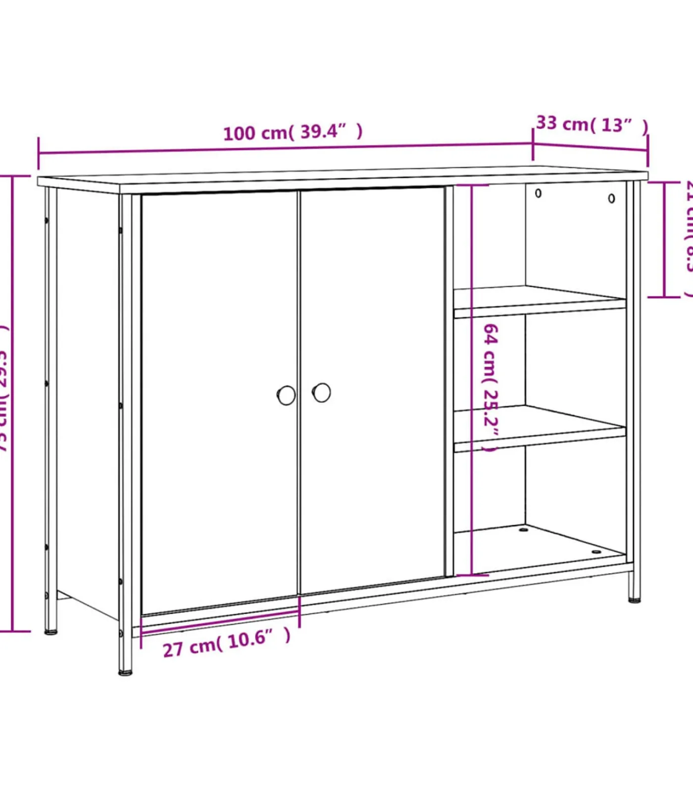 Discount Dressoir 100x33x75 cm bewerkt hout grijs sonoma Meubels