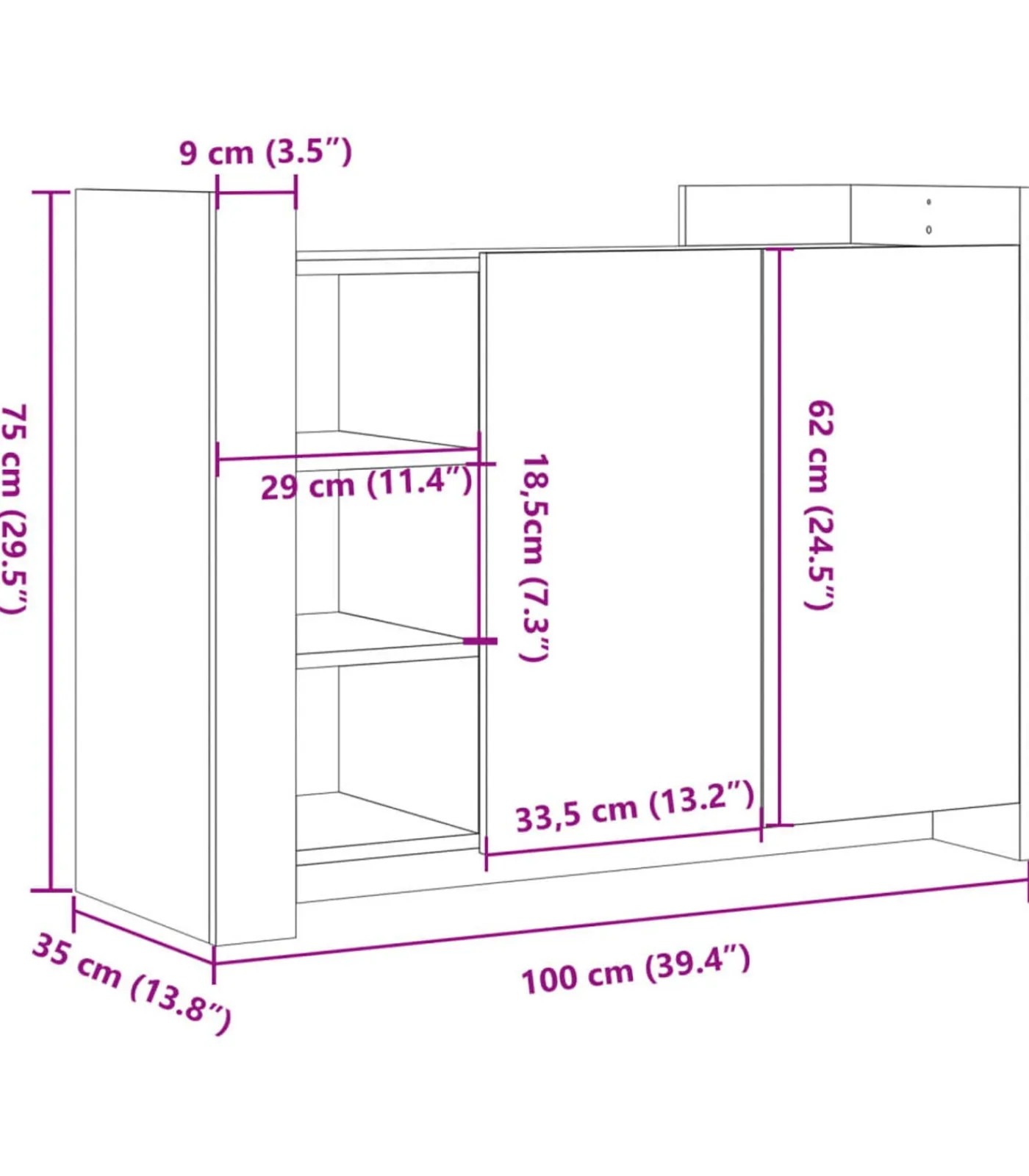 Outlet Dressoir 100x35x75 cm bewerkt hout gerookt eikenkleurig Meubels