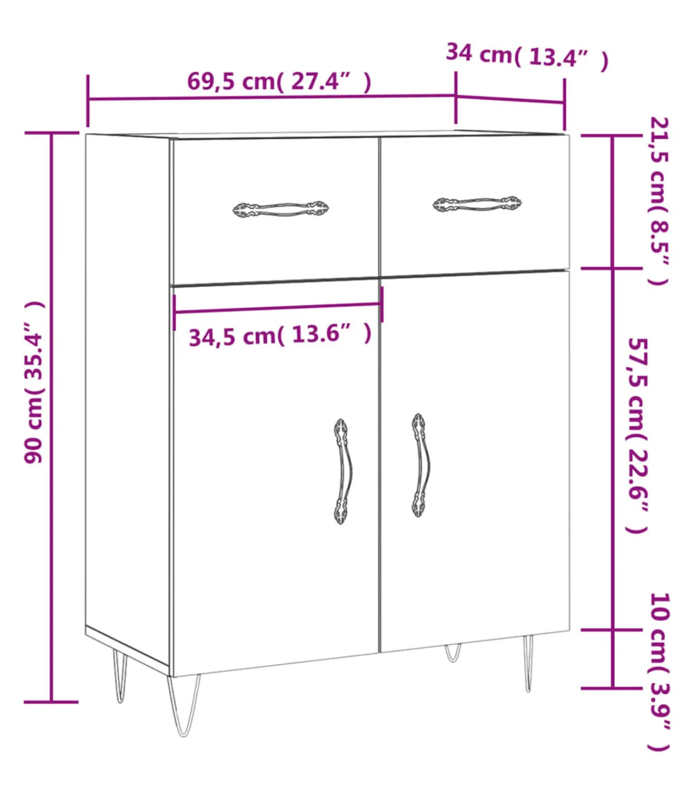 Dressoir 69,5x34x90 cm bewerkt hout grijs sonoma eikenkleurig Meubels