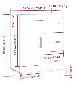 Clearance Dressoir 69,5x34x90 cm bewerkt hout gerookt eikenkleurig Meubels