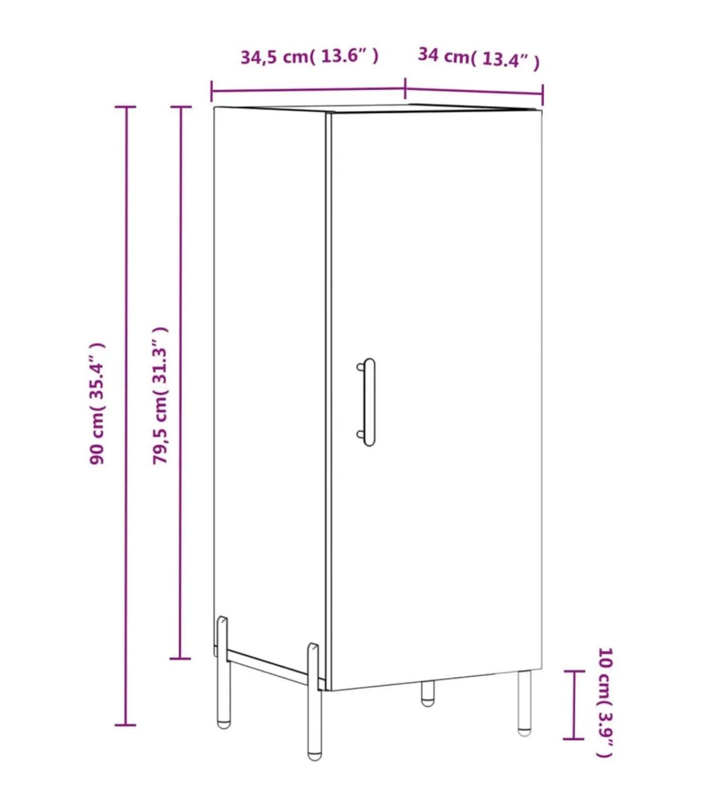 Sale Dressoir 34,5x34x90 cm bewerkt hout bruin eikenkleur Meubels