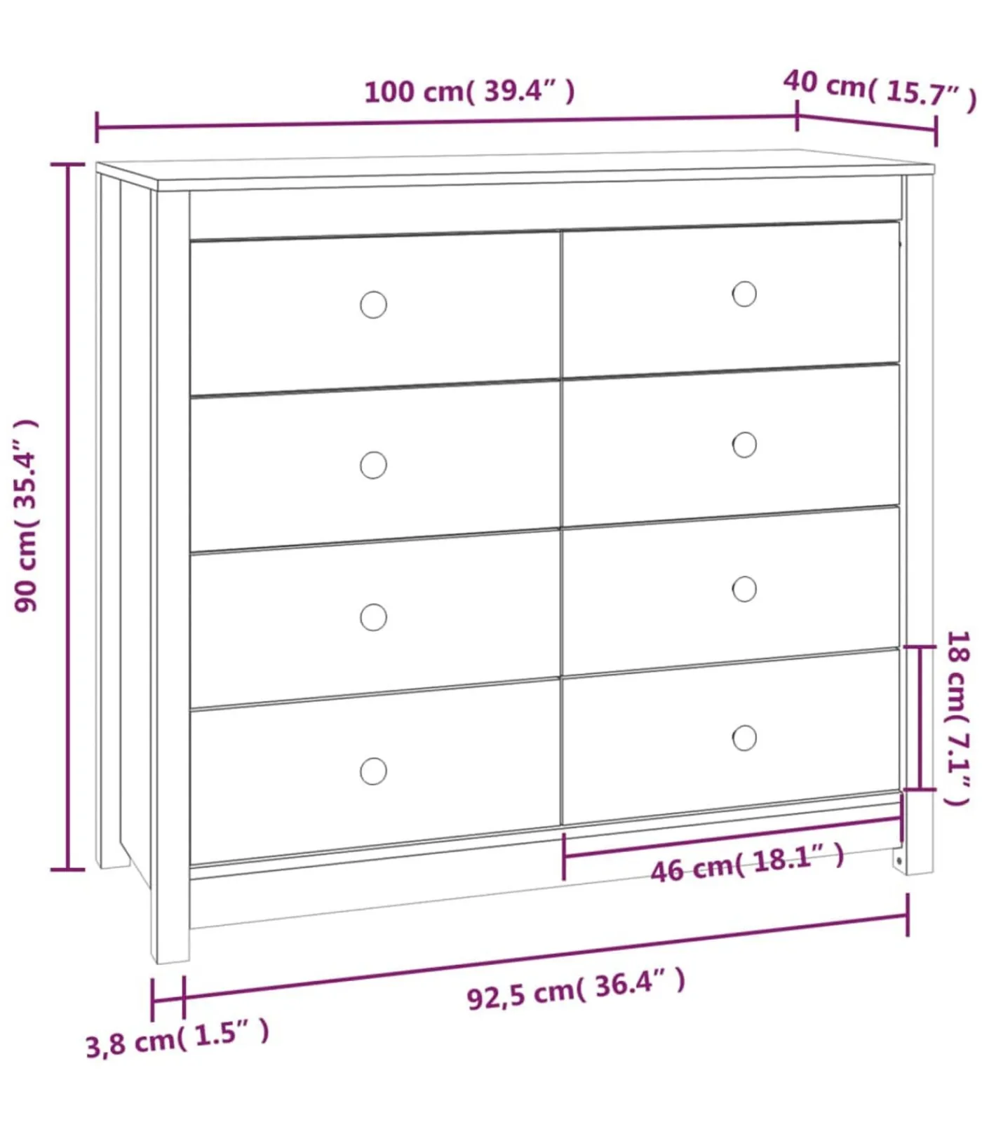 Hot Dressoir 100x40x90 cm massief grenenhout honingbruin Meubels