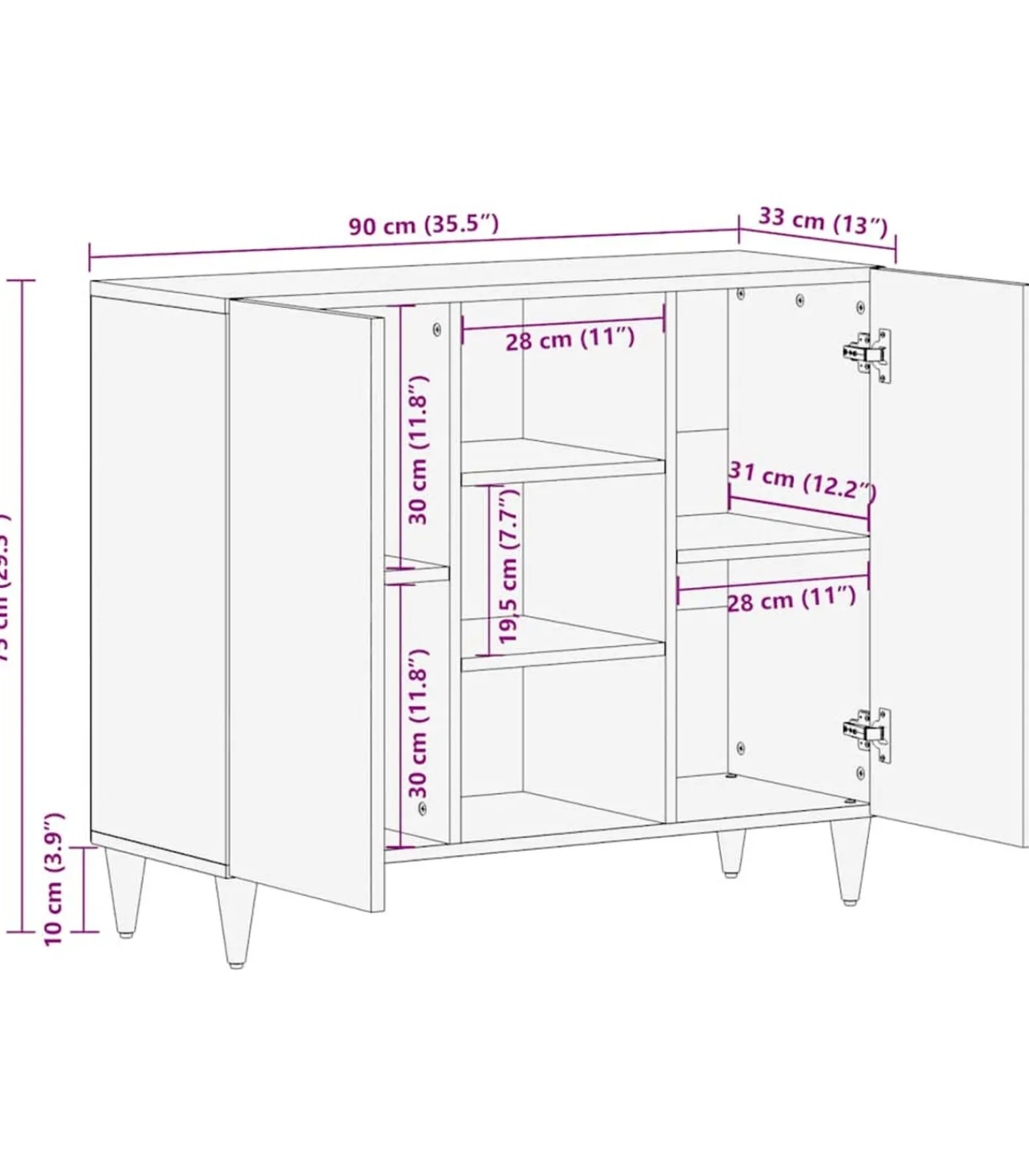 New Dressoir 90x33x75 cm massief mangohout Meubels