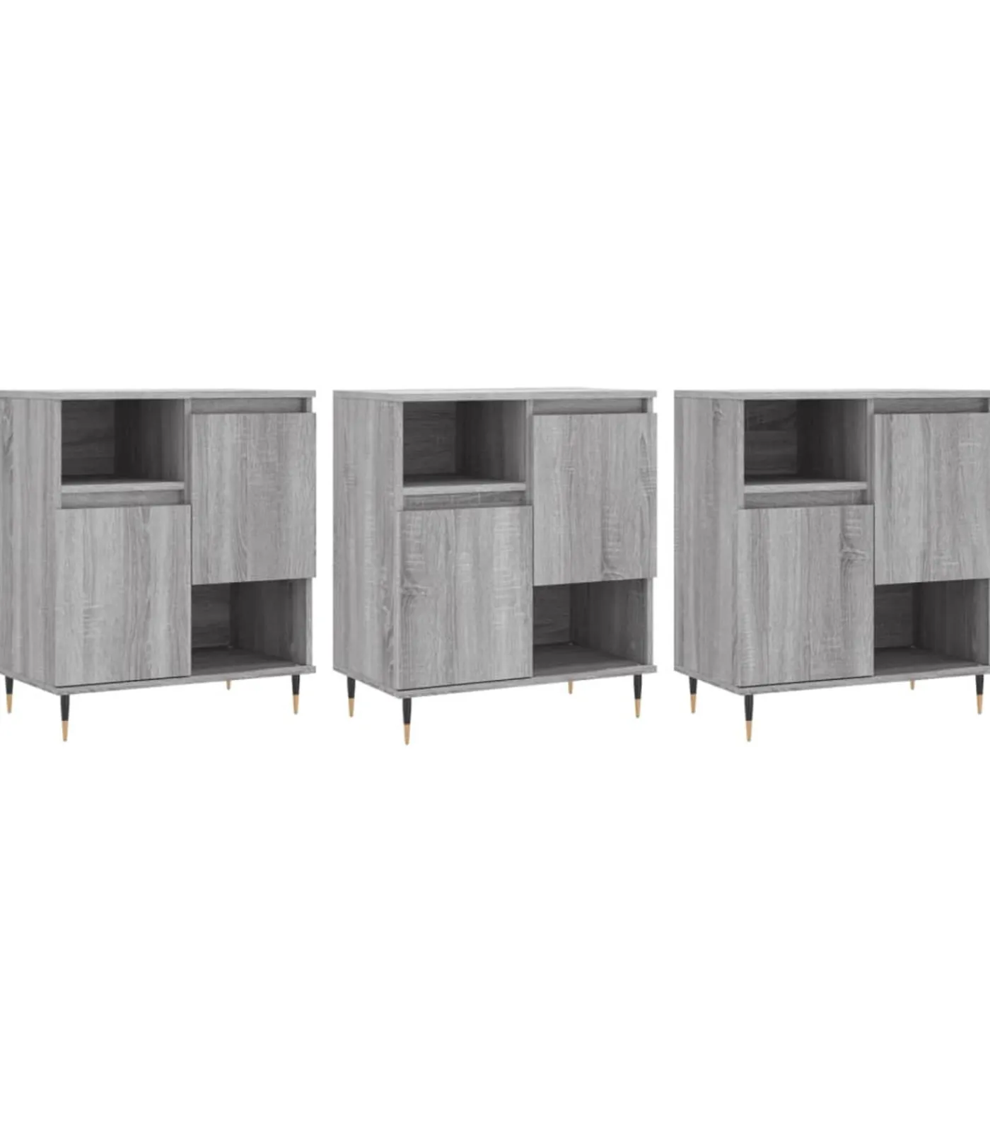 Clearance Dressoirs 3 st bewerkt hout grijs sonoma eikenkleurig Meubels