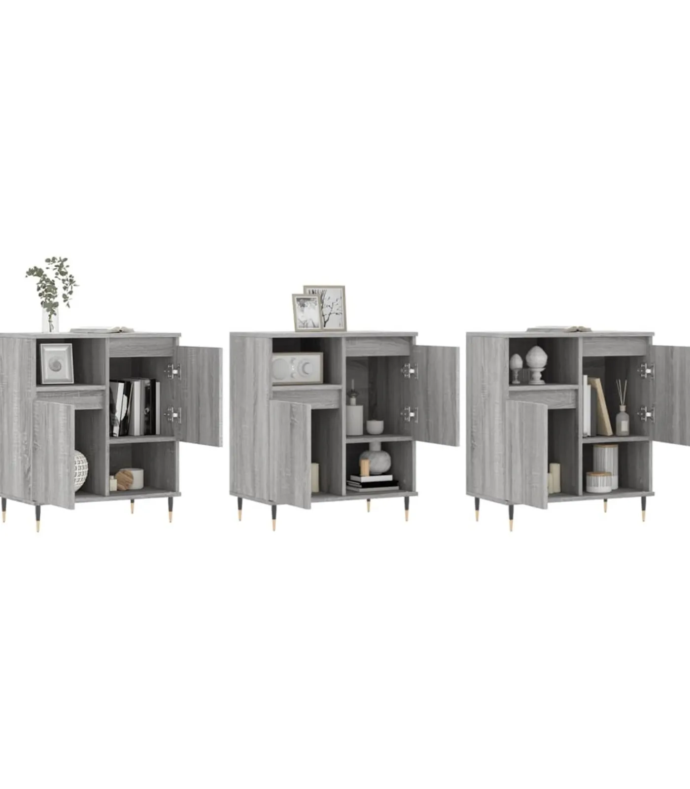 Clearance Dressoirs 3 st bewerkt hout grijs sonoma eikenkleurig Meubels