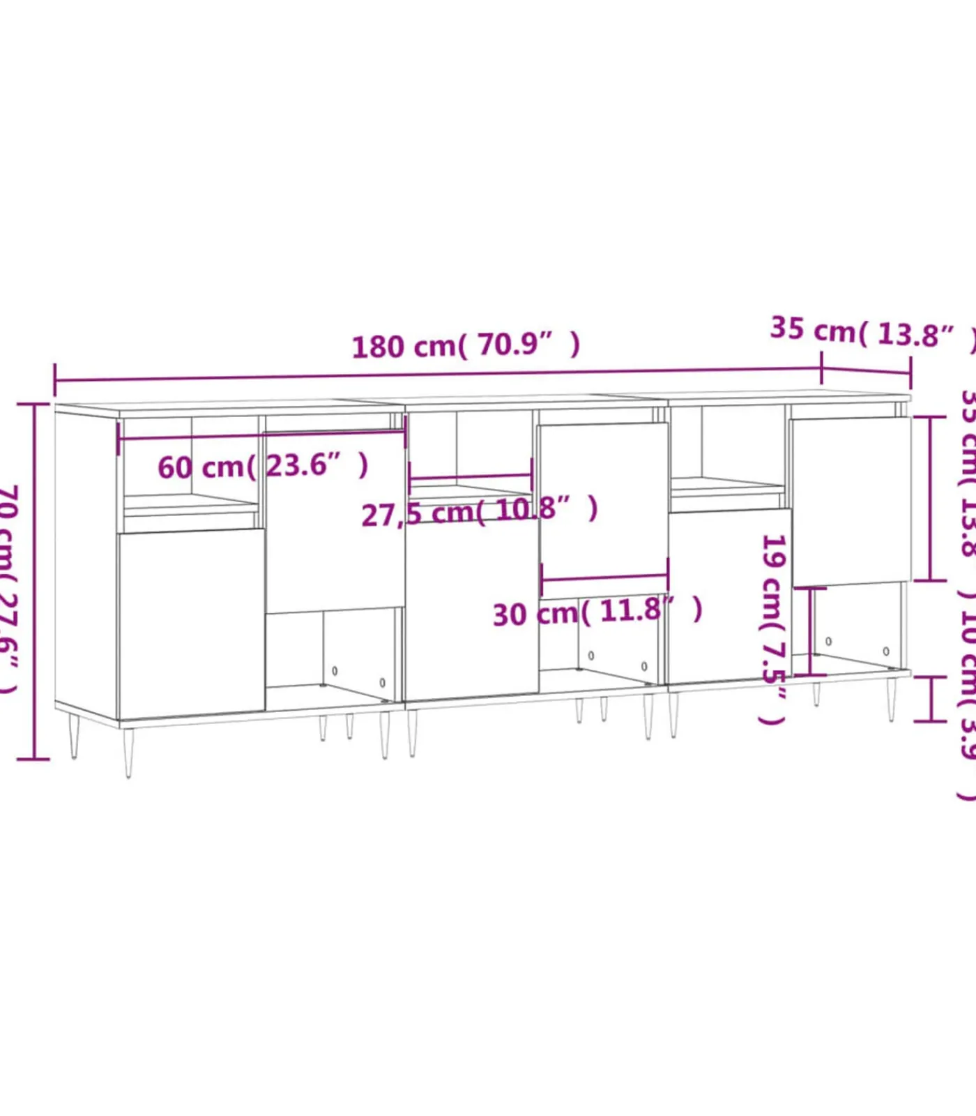 Clearance Dressoirs 3 st bewerkt hout grijs sonoma eikenkleurig Meubels