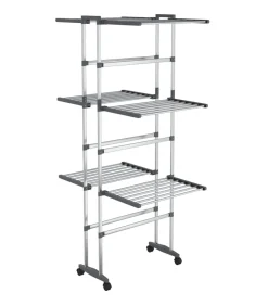 Droogrek 3-laags met wieltjes 60x70x129 cm zilverkleurig Wassen & Strijken