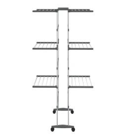 Droogrek 3-laags met wieltjes 60x70x129 cm zilverkleurig Wassen & Strijken