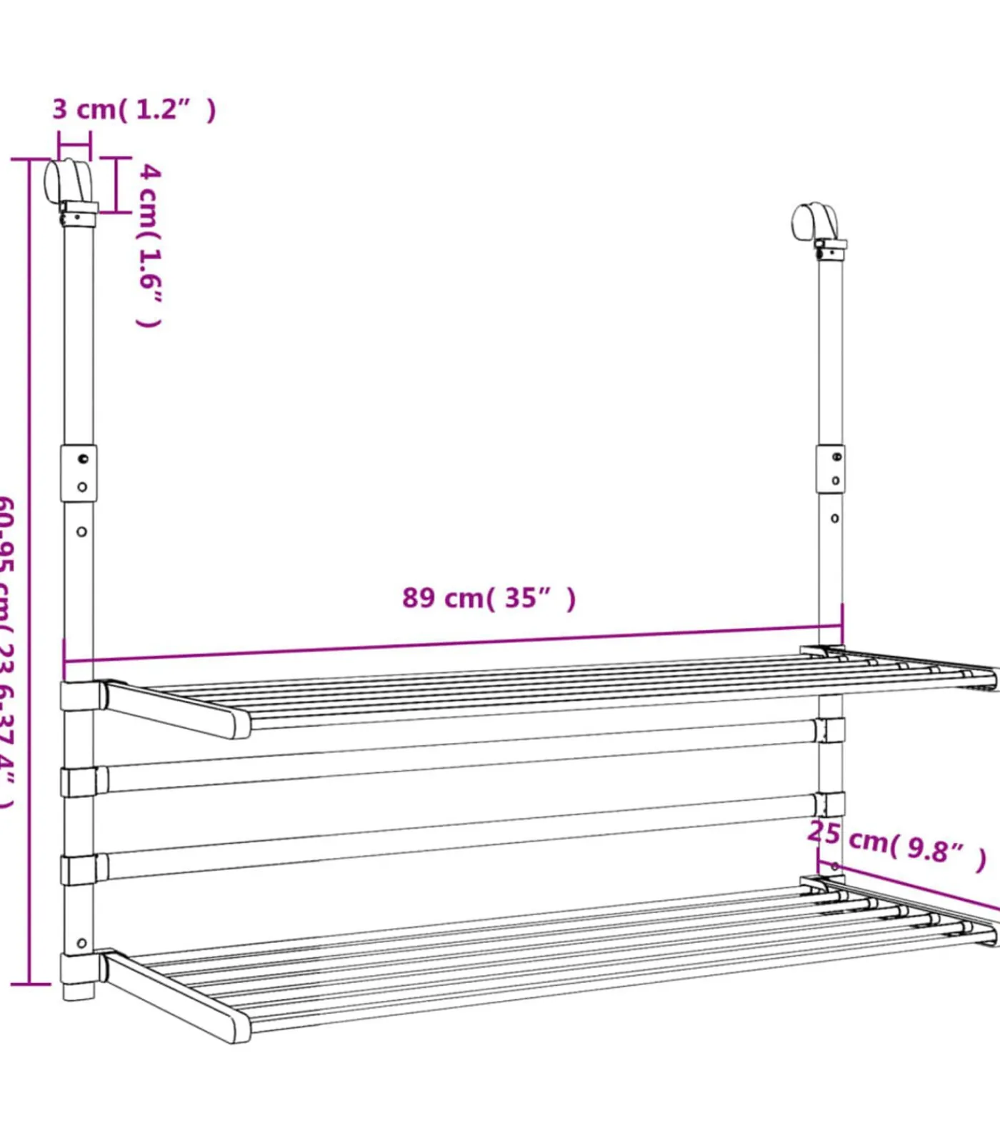 Online Droogrek voor balkon 89x25x(60-95) cm aluminium Wassen & Strijken
