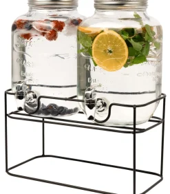 Hot Dubbele Drankdispenser - met houder - 2 x 4 liter Glazen & Karaffen