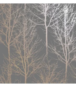 Sale Behang Rhea Trees grijs en roségoudkleurig Decoratie