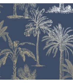 Clearance Behang Tropical Trees marineblauw en zilverkleurig Decoratie