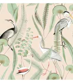 New Behang Flamingo crème- en mintkleurig Decoratie
