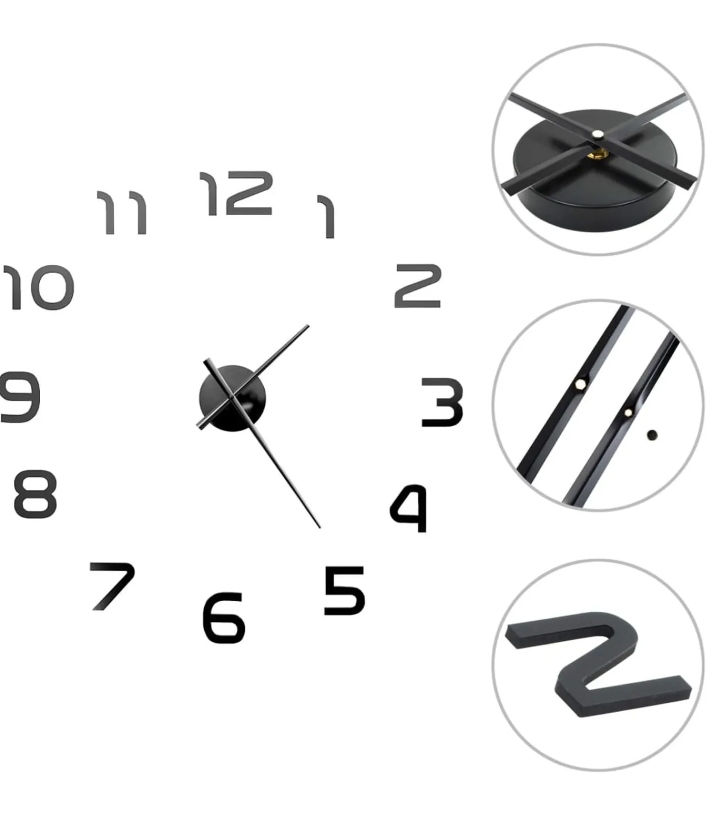 Online 3D-wandklok 100 cm XXL modern zwart Klokken