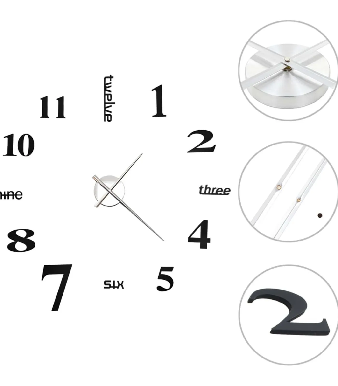 Hot 3D-wandklok 100 cm XXL modern zwart Klokken