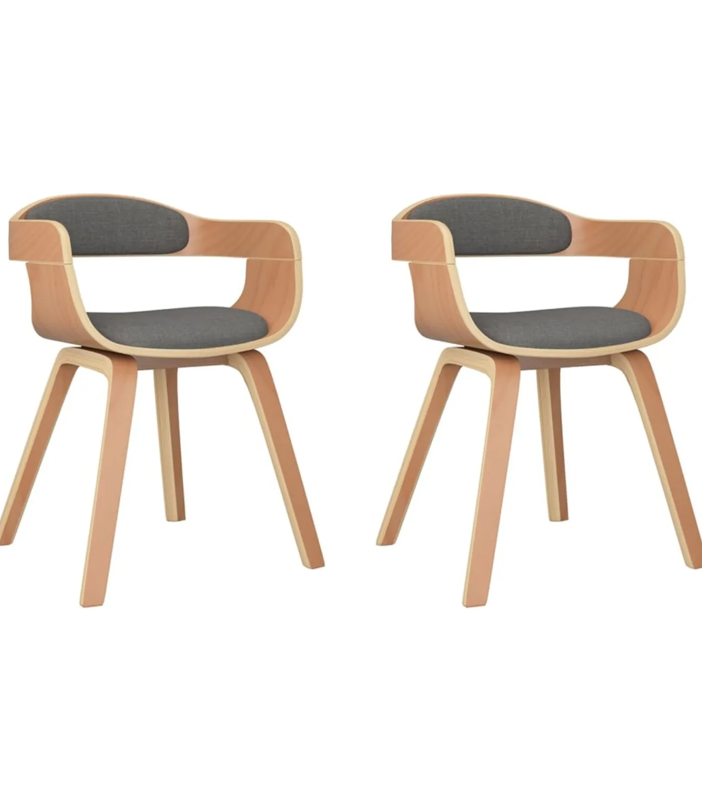 Hot Eetkamerstoel 2 st gebogen hout en stof lichtgrijs Stoelen