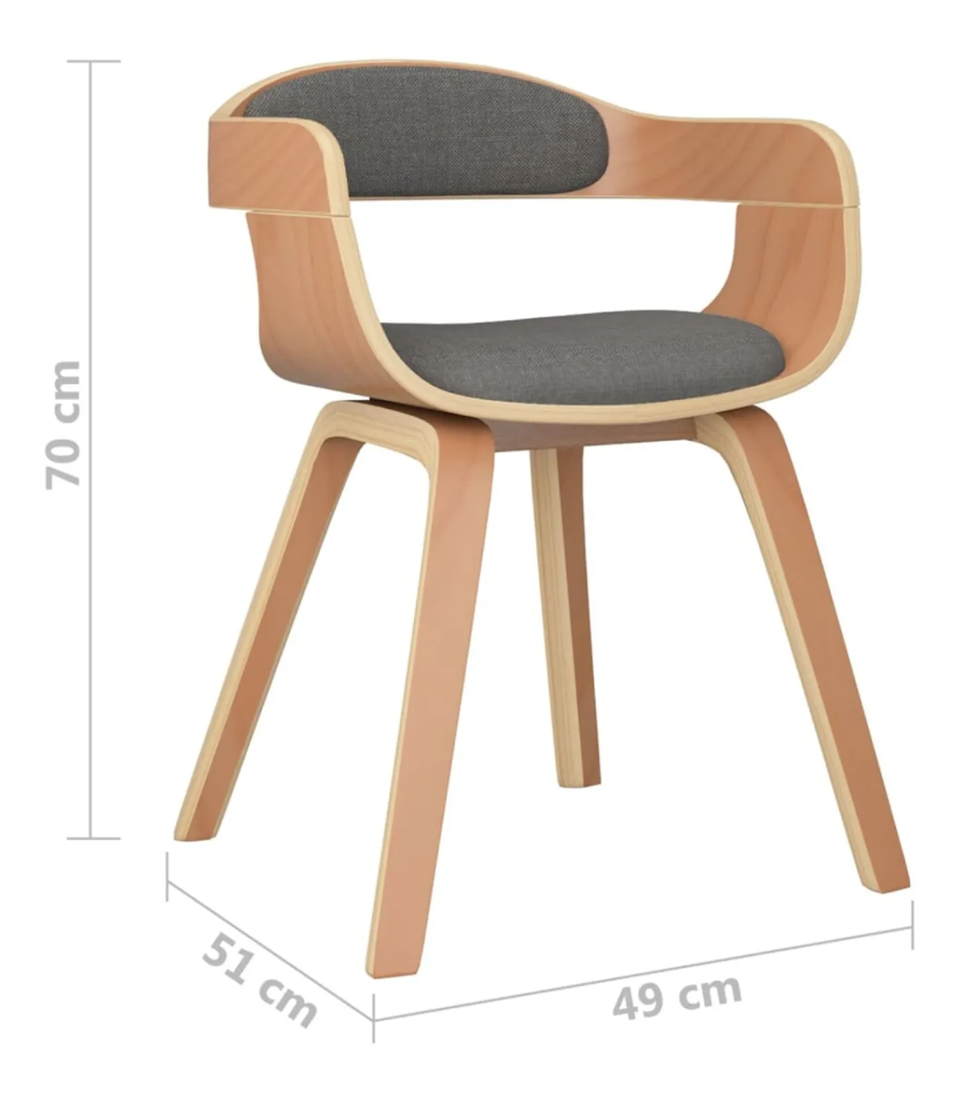 Hot Eetkamerstoel 2 st gebogen hout en stof lichtgrijs Stoelen