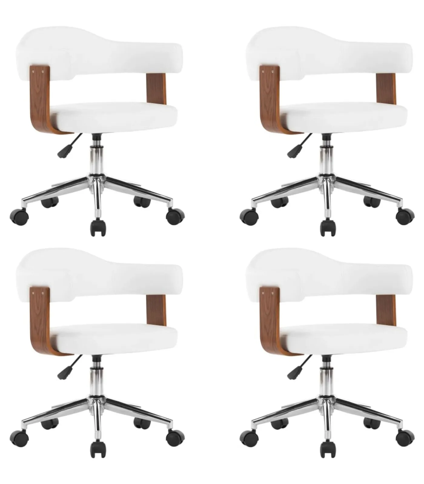 Online Eetkamerstoelen draaibaar 4 st gebogen hout en kunstleer wit Stoelen
