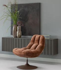 Best Elvi Draaifauteuil - Chenille Structuur - Roestbruin - 81x73x84 Zetels