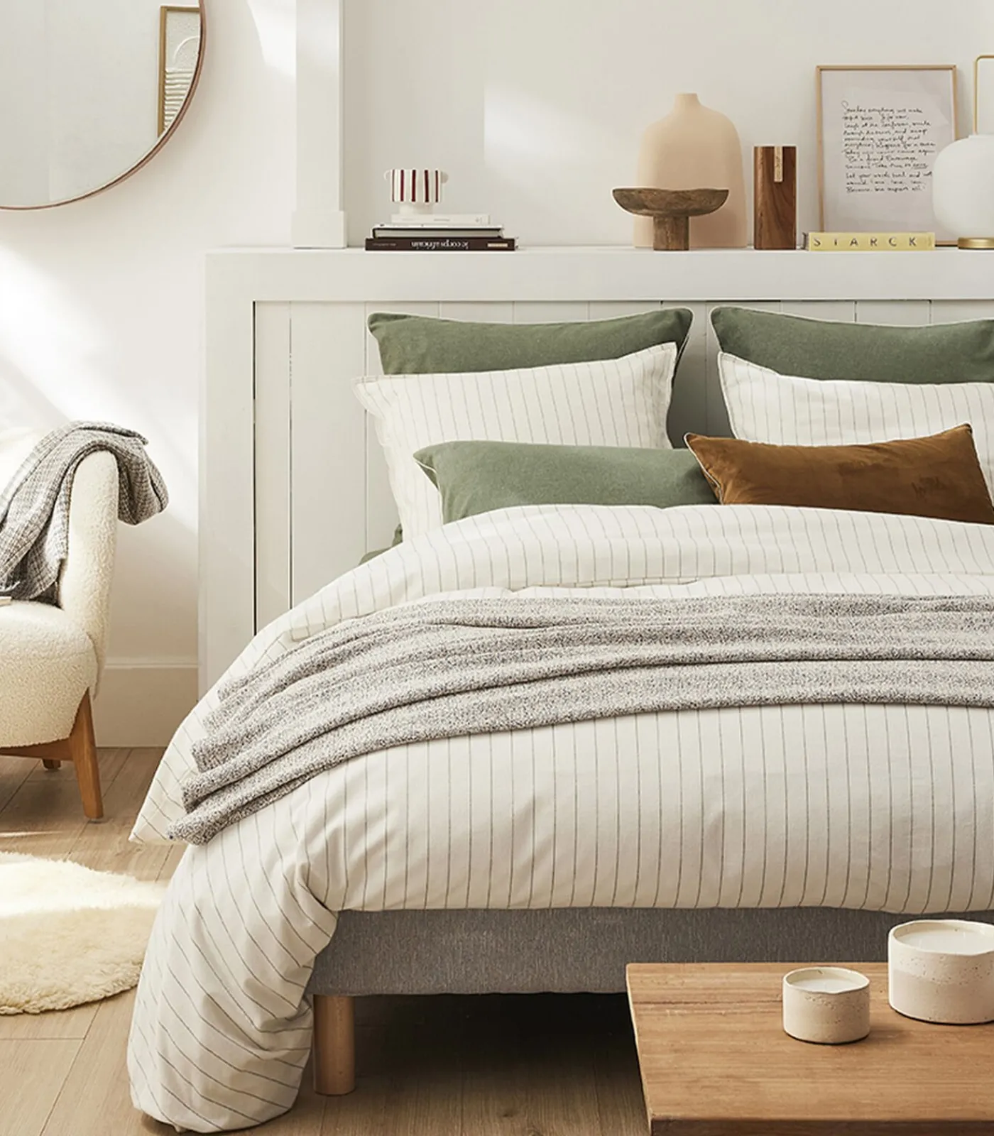 Discount Equilibre - Effen kussensloop in flanellen chambray katoen Kussenslopen