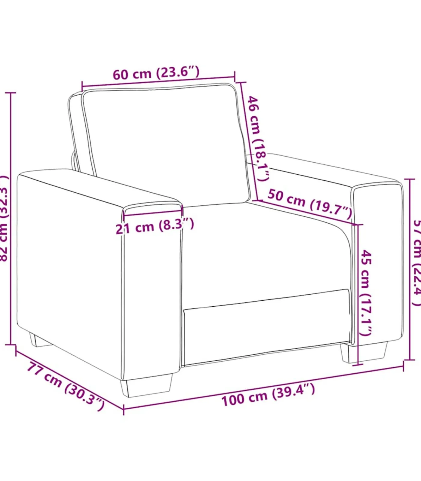 Hot Fauteuil 60 cm stof donkergrijs Zetels