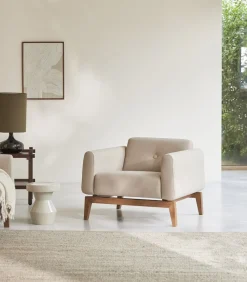 Discount Fauteuil Bjorn in massief eiken en ecru stof, 1-zit Zetels