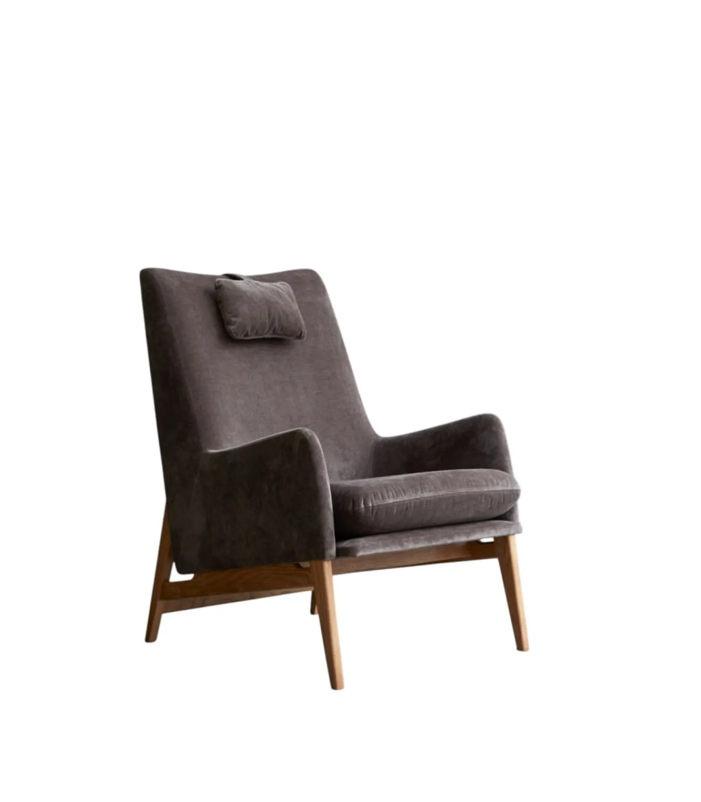 Fauteuil van massief eikenhout en grijs fluweel Zetels