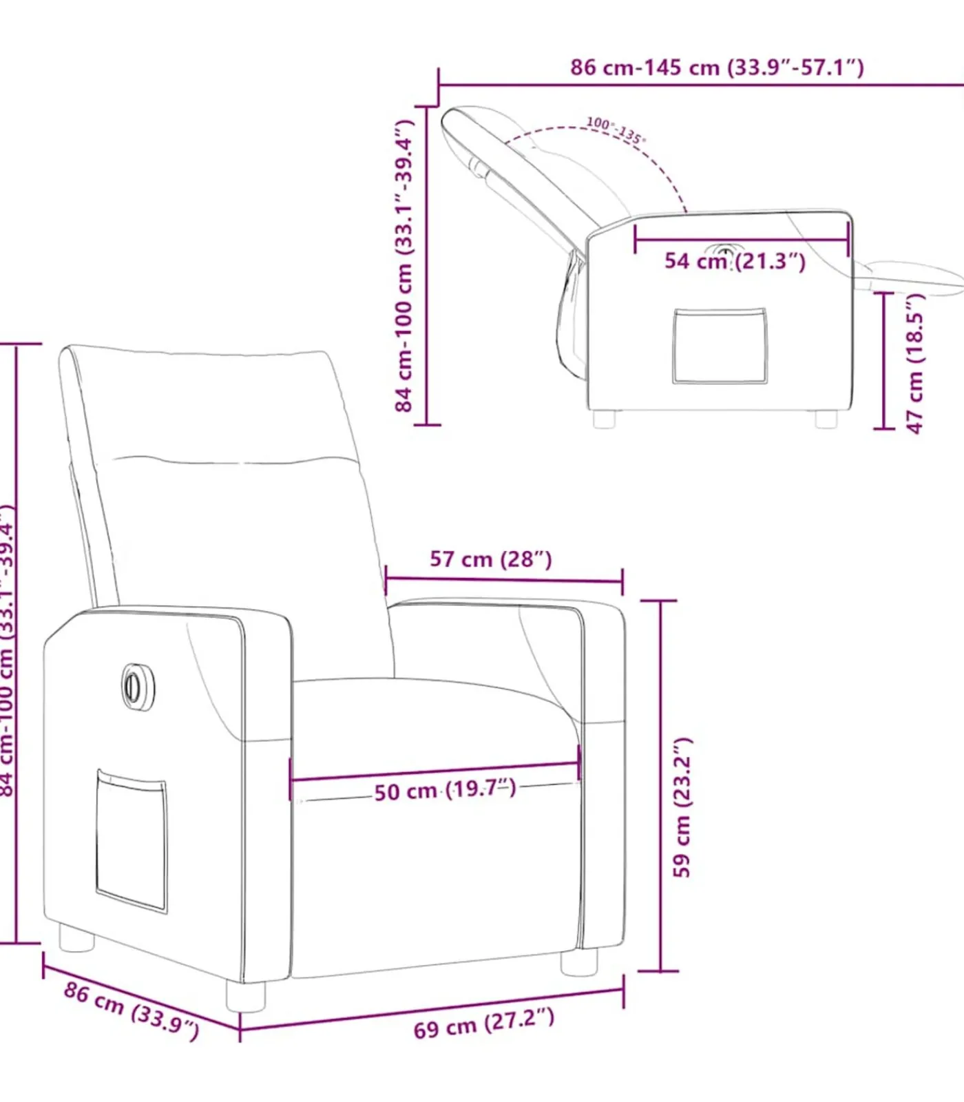 New Fauteuil verstelbaar elektrisch stof taupe Zetels