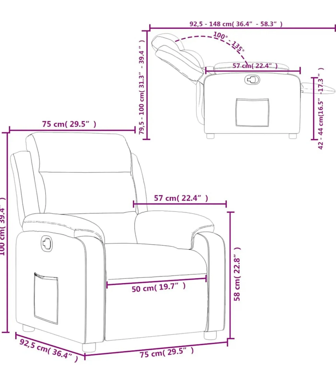 Fauteuil verstelbaar fluweel lichtgrijs Zetels
