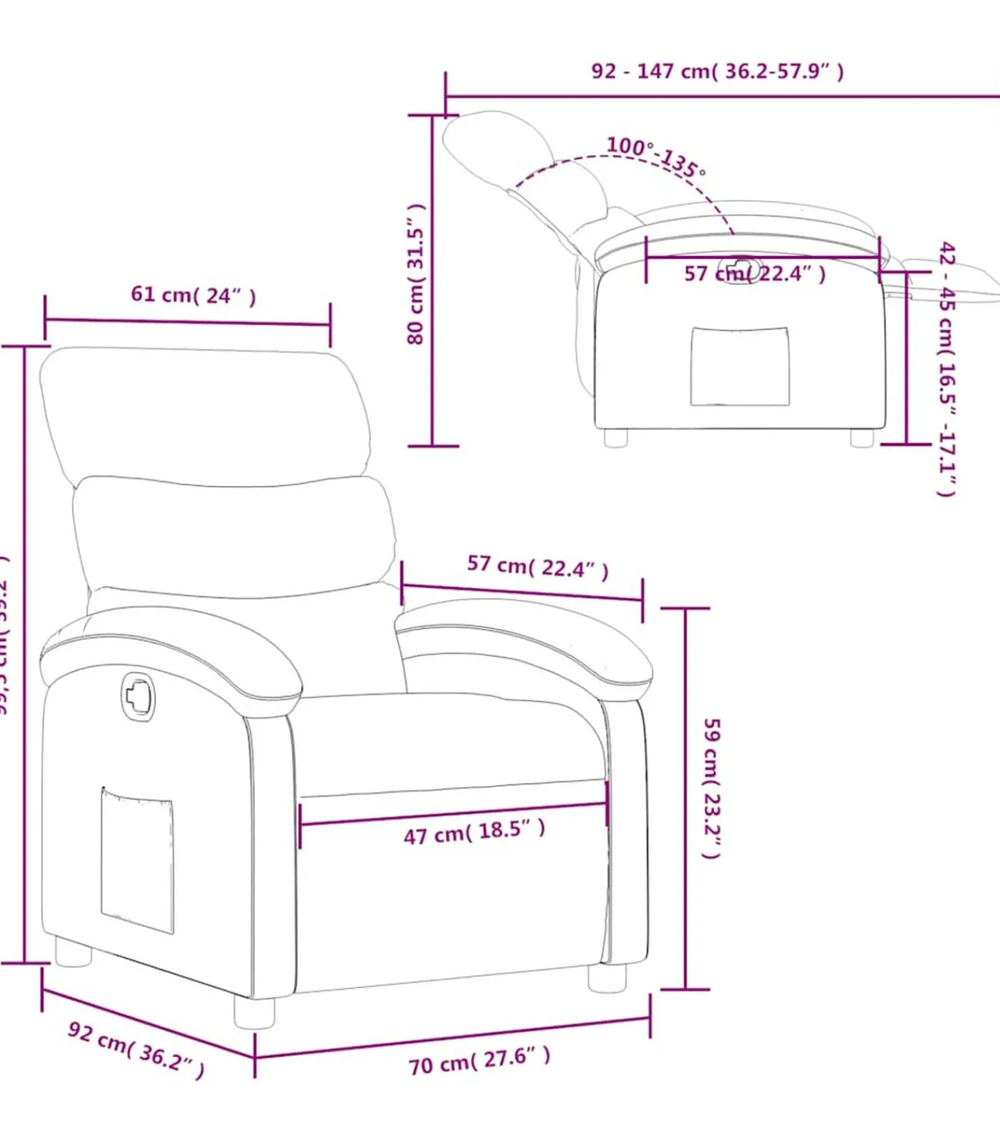 Best Fauteuil verstelbaar kunstleer grijs Zetels