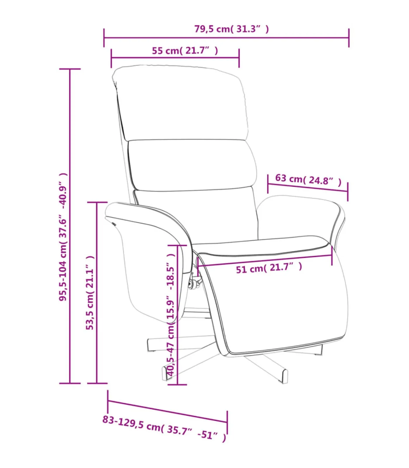 Fauteuil verstelbaar met voetensteun stof blauw Zetels