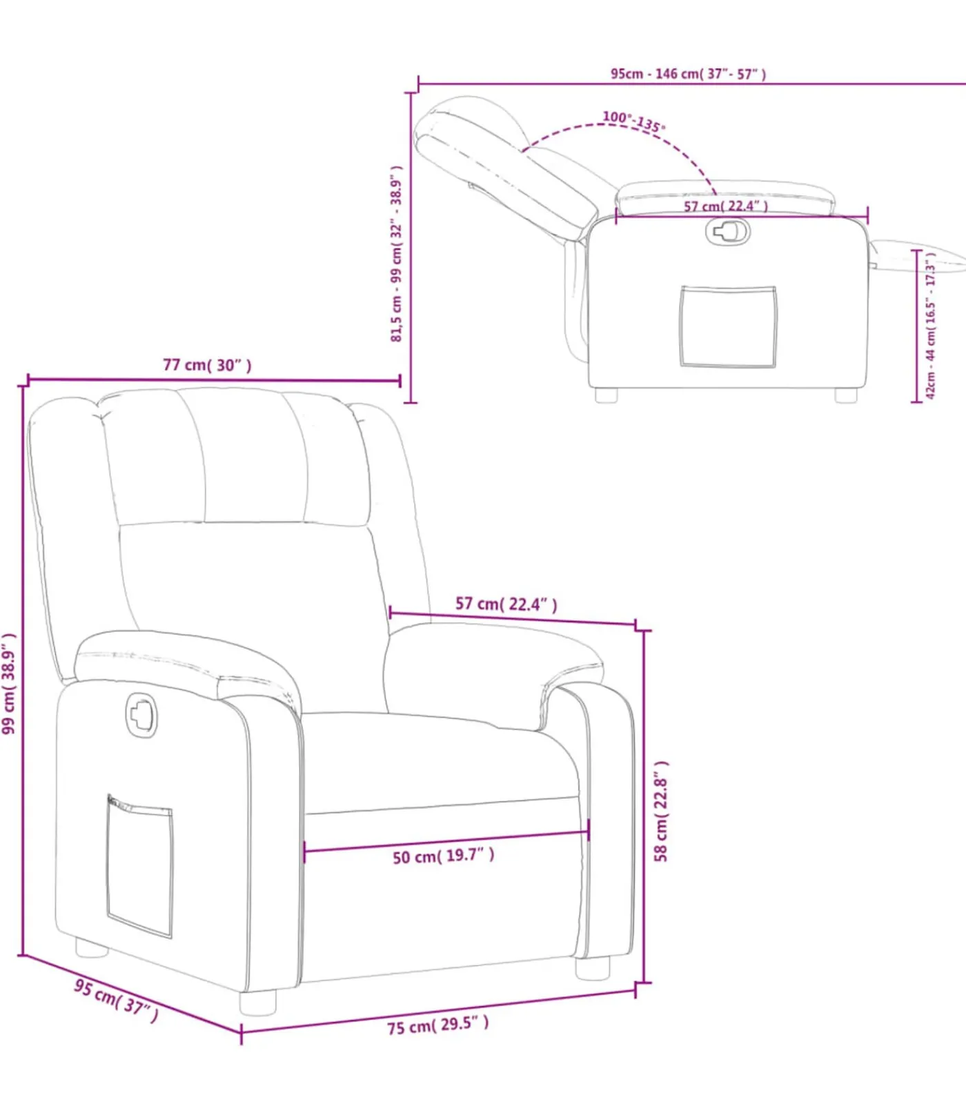 Outlet Fauteuil verstelbaar stof wijnrood Zetels