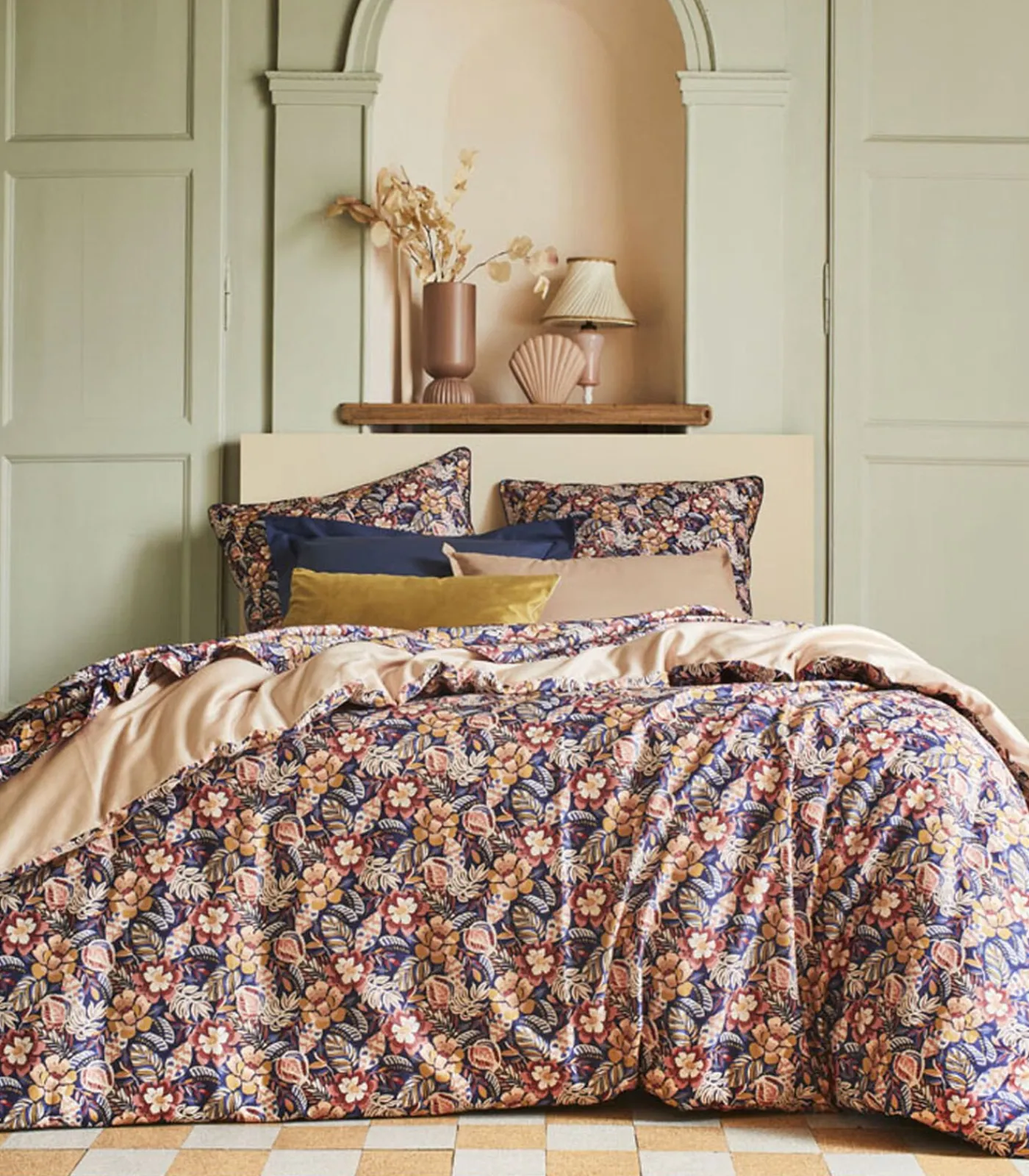 New Folk Flowers - Laken in katoen satijn met print 180x290cm Lakens