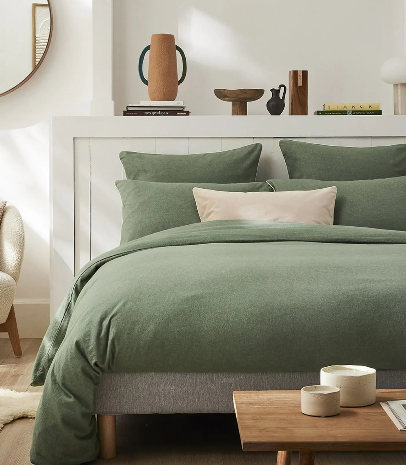 Clearance Frisson - Effen kussensloop in flanellen chambray katoen Kussenslopen