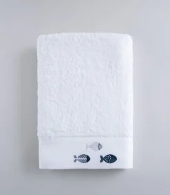 Clearance Geborduurde badhanddoek Delmy 85x150 cm Wit Handdoeken