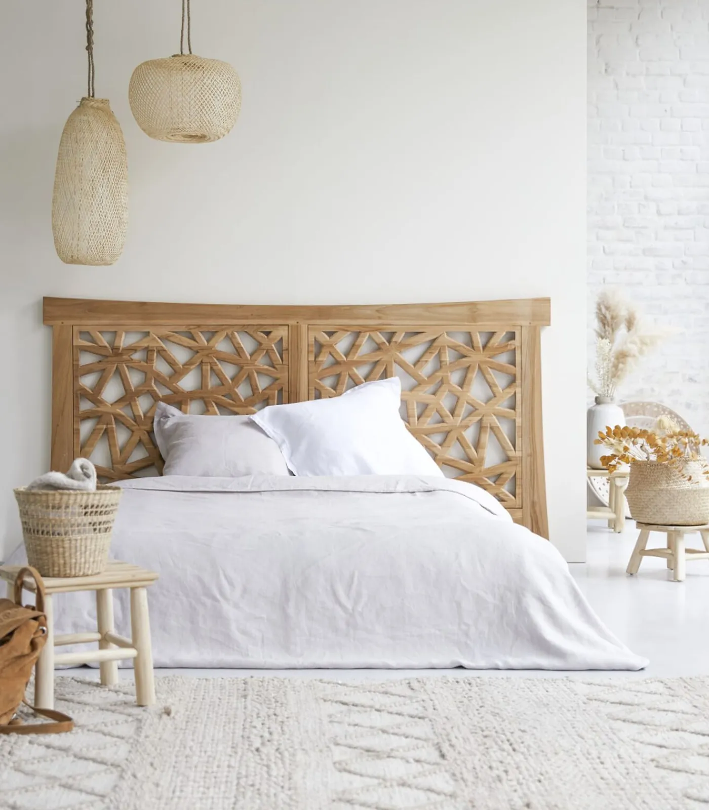 Sale Gentong - Hoofdbord van massief teakhout 210 cm Bedden