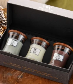 New Geurkaars Deluxe Gift Set 3 Mini Candle Woody Kaarsen & Kaarshouders