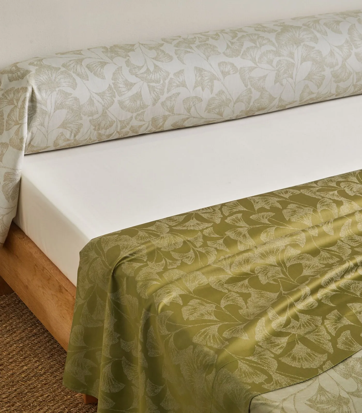 Sale GINGKO Olive - Laken Satijn katoen Lakens