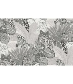 Good Vibes Behang Jungle Animals grijs en zwart Decoratie