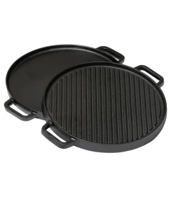 Discount Grillplaat BBQ Gietijzer Zwart ø 30 cm - Zonder anti-aanbaklaag 2-Zijdig Potten & Pannen