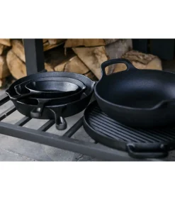 Discount Grillplaat BBQ Gietijzer Zwart ø 30 cm - Zonder anti-aanbaklaag 2-Zijdig Potten & Pannen