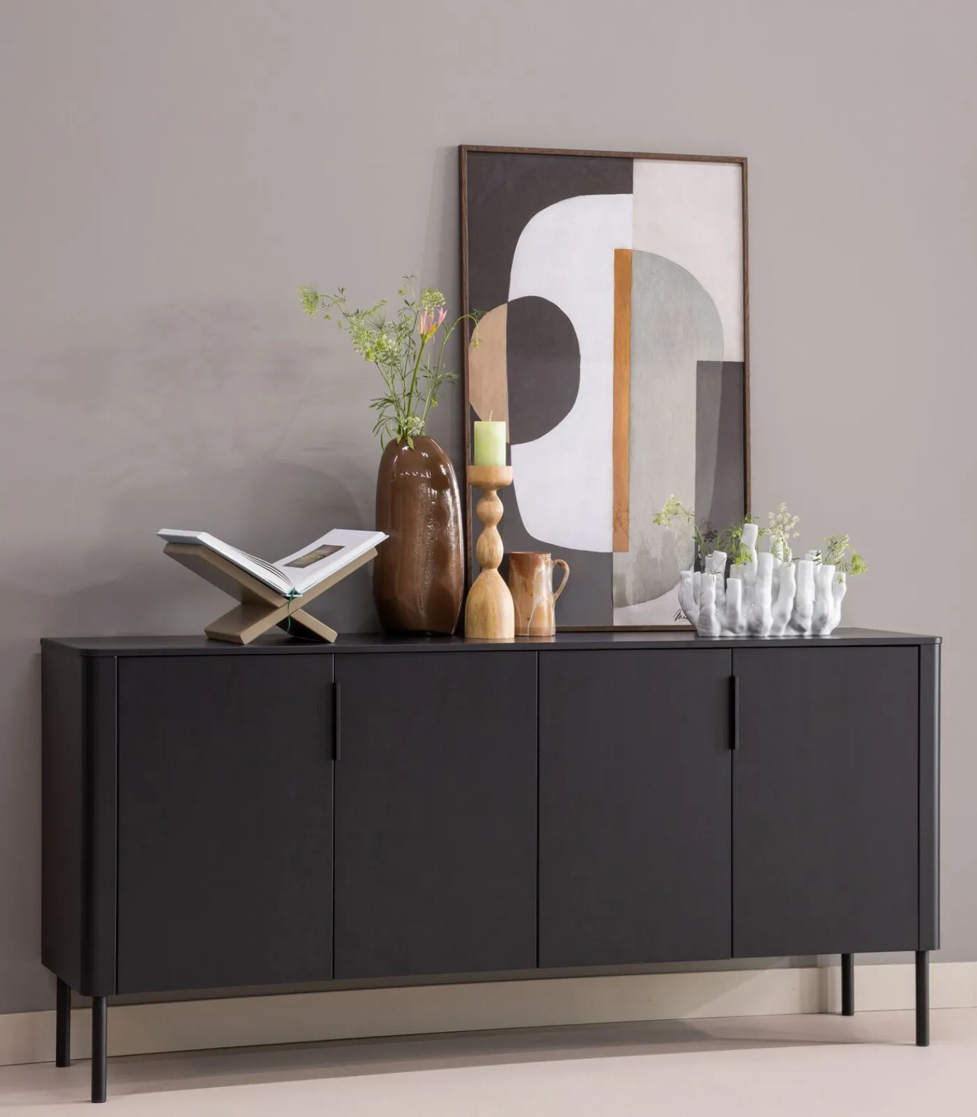 Clearance Gunnar Dressoir 200 cm - Grenen - Matzwart - 85x201x44 Meubels