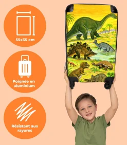 Outlet Handbagage Koffer met 4 wielen en TSA slot (Dino - Illustratie - Geel - Jongens) Trolleys