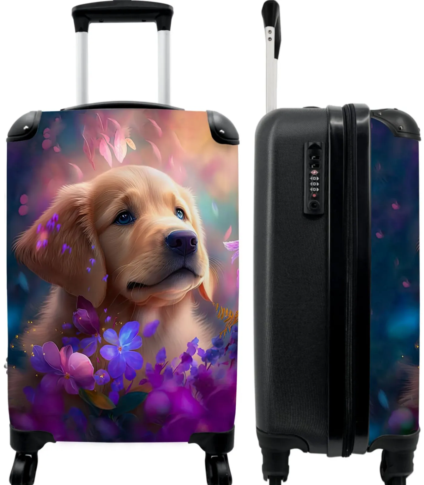 Handbagage Koffer met 4 wielen en TSA slot (Hond - Puppy - Zon - Bloemen) Trolleys