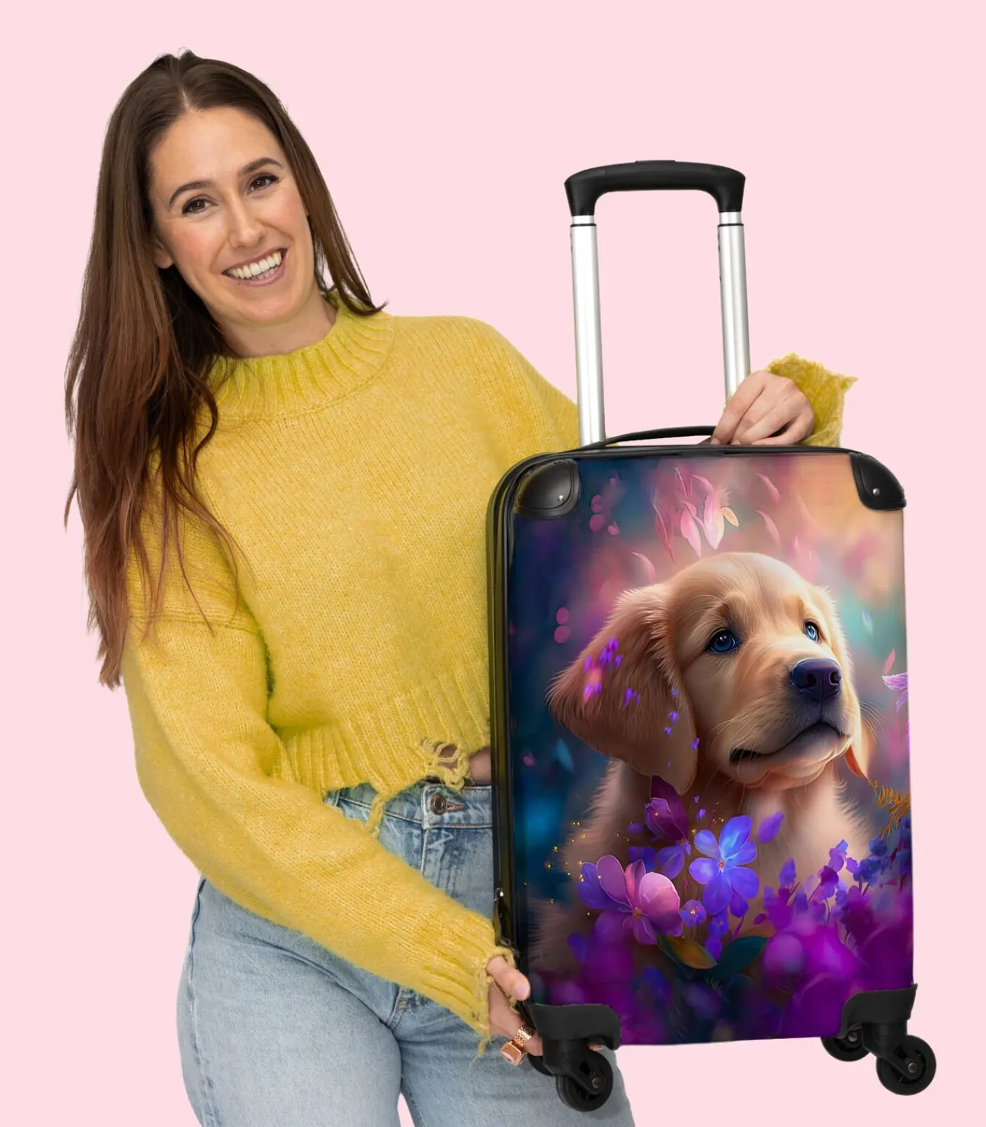 Handbagage Koffer met 4 wielen en TSA slot (Hond - Puppy - Zon - Bloemen) Trolleys