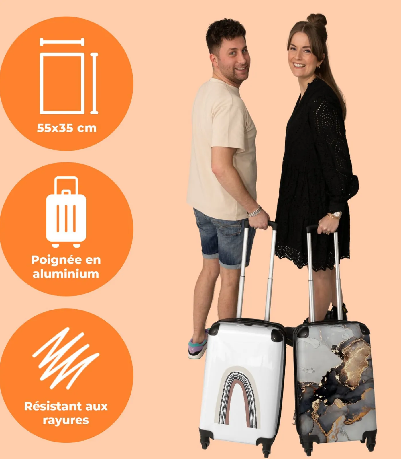 Sale Handbagage Koffer met 4 wielen en TSA slot (Boog - Abstract - Kleuren - Roze - Beige - Zwart) Trolleys