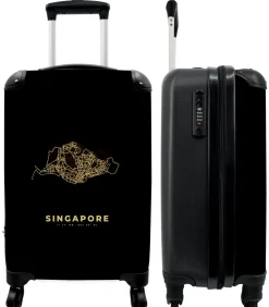Discount Handbagage Koffer met 4 wielen en TSA slot (Kaarten - Stadskaart - Goud - Singapore) Trolleys