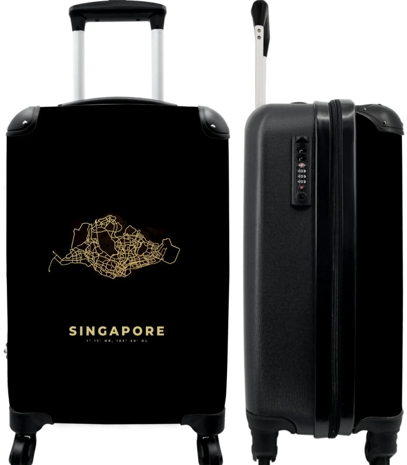 Discount Handbagage Koffer met 4 wielen en TSA slot (Kaarten - Stadskaart - Goud - Singapore) Trolleys